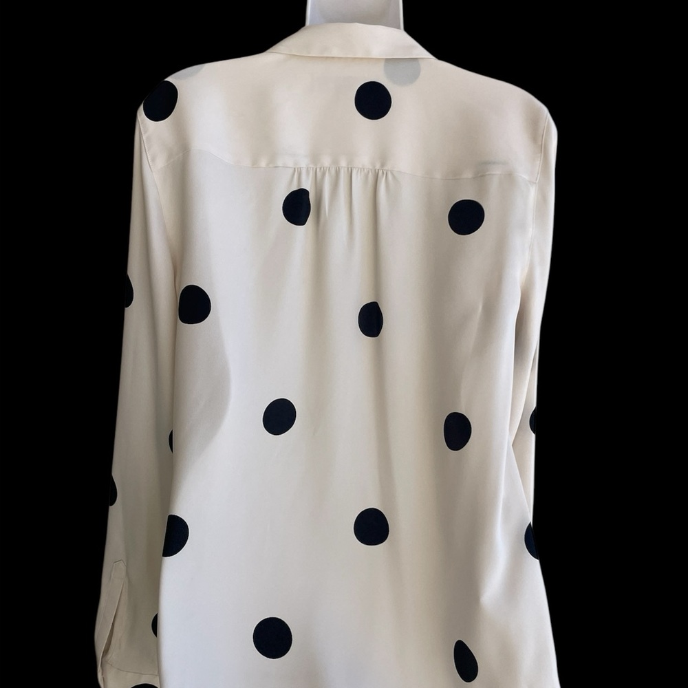 Loft Cream Black Circle Button Down Blouse Collared Pockets Chiffon Size Small - Picture 3 of 3